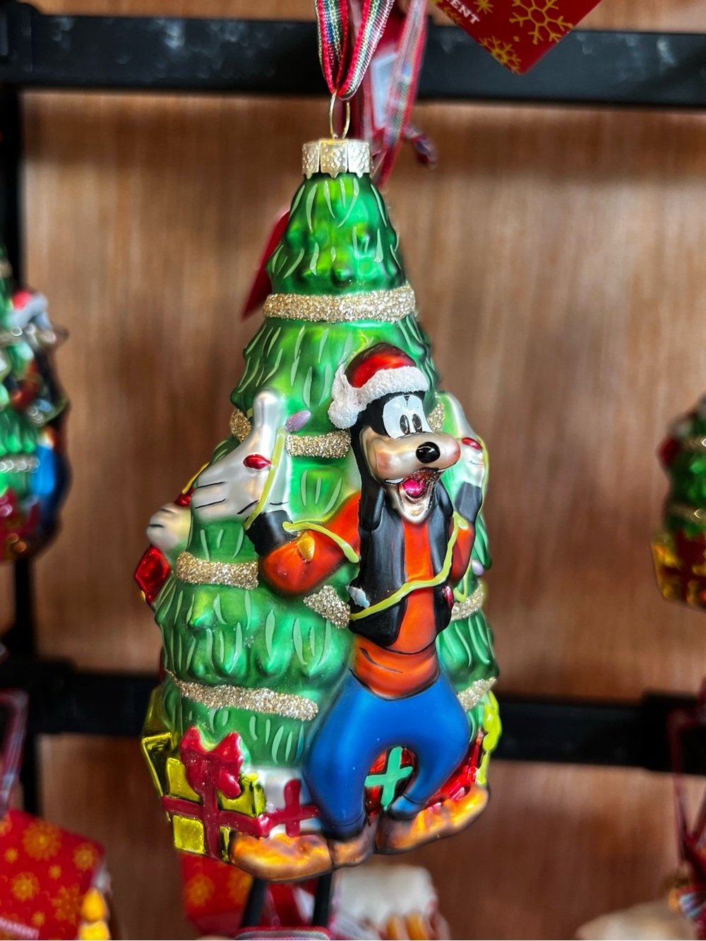 Disney Parks 2026 Goofy Donald Duck Christmas Tree Glass Ornament NEW